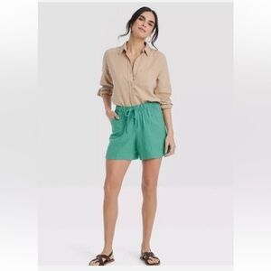 Women's Universal Thread High-Rise Linen Pull-On Shorts Green new